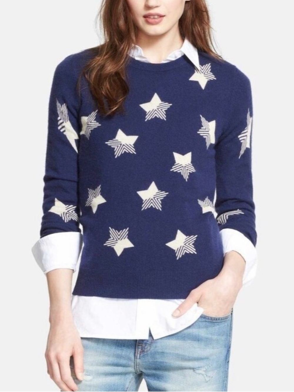 Equipment 100% Cashmere Sweater Navy Stars Size Small